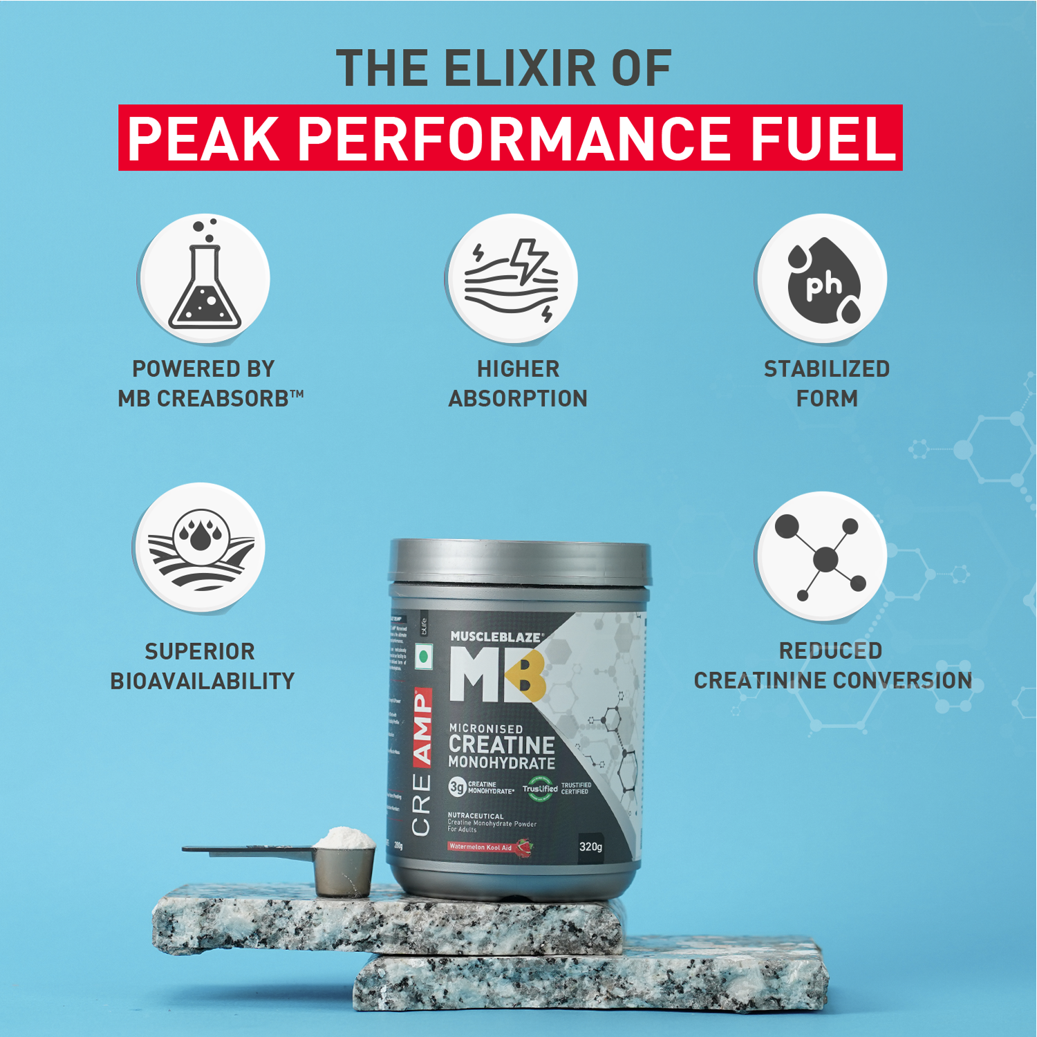 MuscleBlaze Creatine Monohydrate CreAMP, Watermelon Kool Aid | MuscleBlaze at Broadway