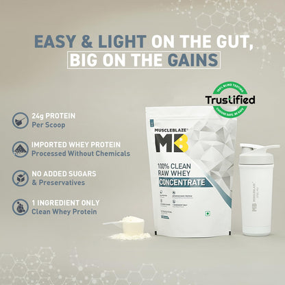 MuscleBlaze 100% Clean Raw Whey Protein Concentrate (Unflavoured, 1kg) | Easy to Digest | MuscleBlaze at Broadway