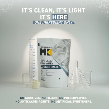 MuscleBlaze 100% Clean Raw Whey Protein Concentrate (Unflavoured, 1kg) | Easy to Digest
