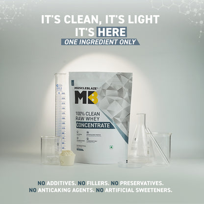 MuscleBlaze 100% Clean Raw Whey Protein Isolate, Unflavoured, 1kg