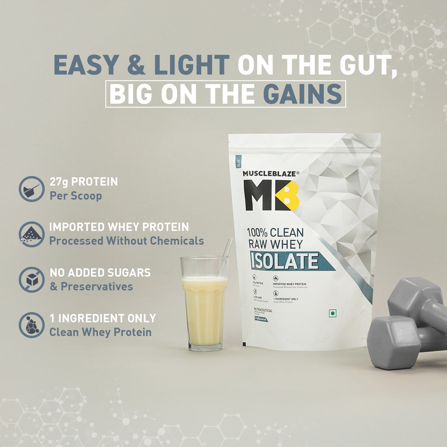 MuscleBlaze 100% Clean Raw Whey Protein Isolate Unflavoured, 2kg | MuscleBlaze at Broadway