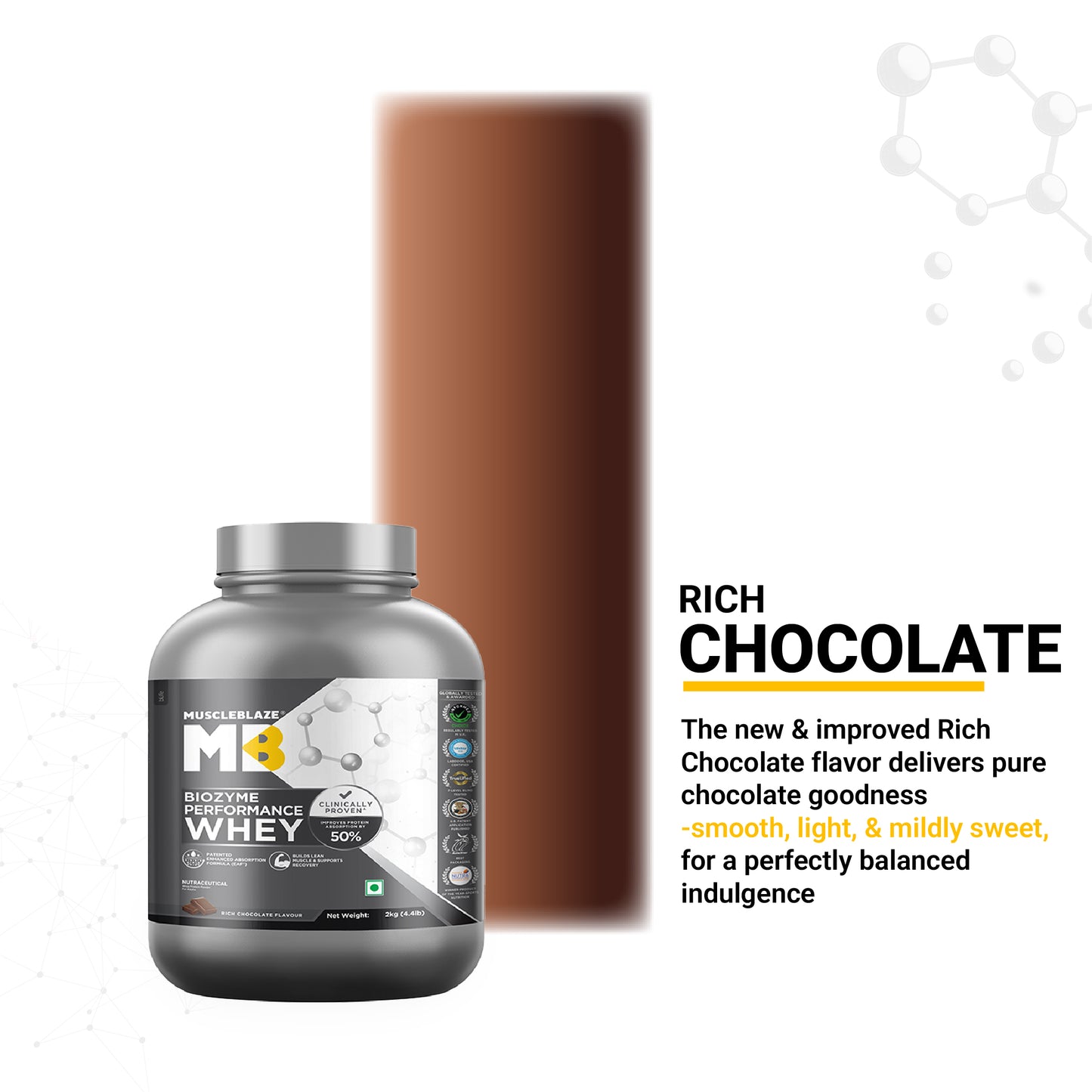 MuscleBlaze Biozyme Performance Whey Protein, Rich Chocolate, 2kg