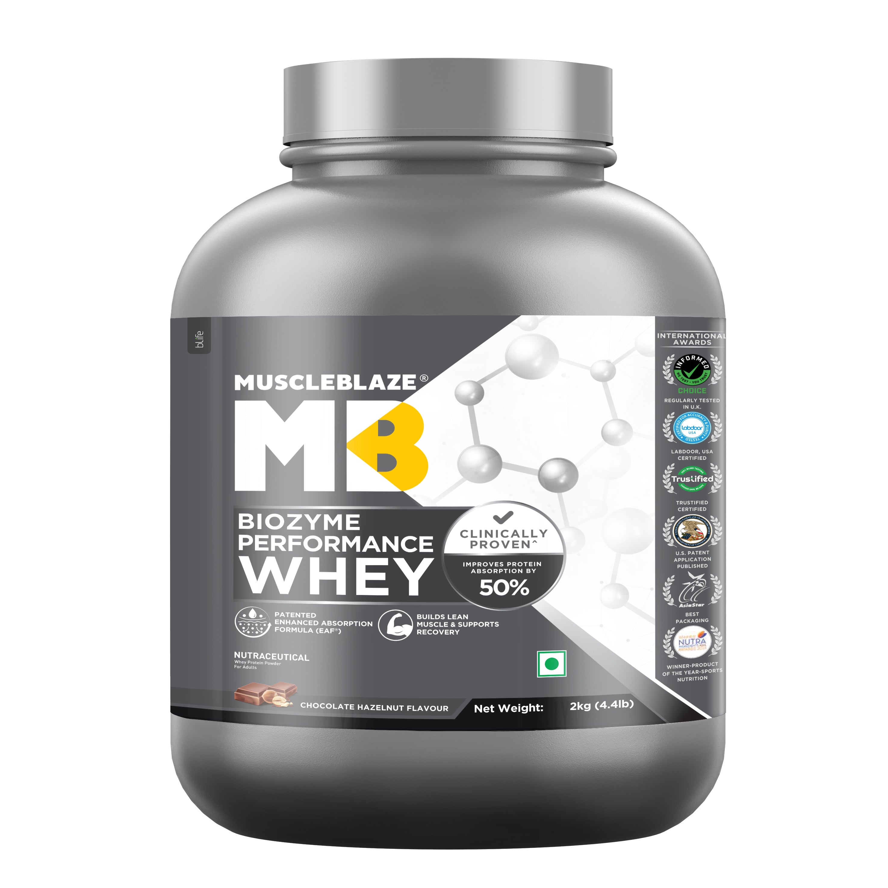 MuscleBlaze Biozyme Performance Whey Protein, Chocolate Hazelnut, 2kg | MuscleBlaze at Broadway