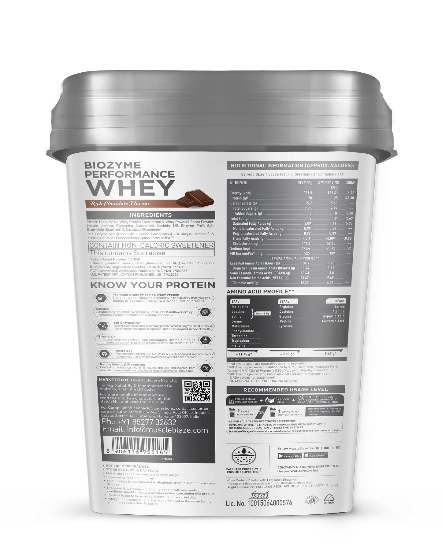 MuscleBlaze Biozyme Performance Whey Protein, Rich Chocolate, 4kg