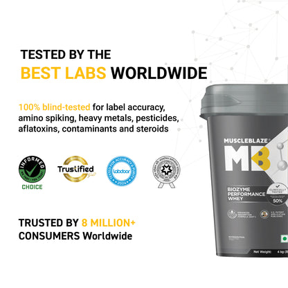 MuscleBlaze Biozyme Performance Whey Protein, Rich Chocolate, 4kg