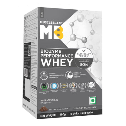 MuscleBlaze Biozyme Performance Whey Protein Sachets | MuscleBlaze at Broadway