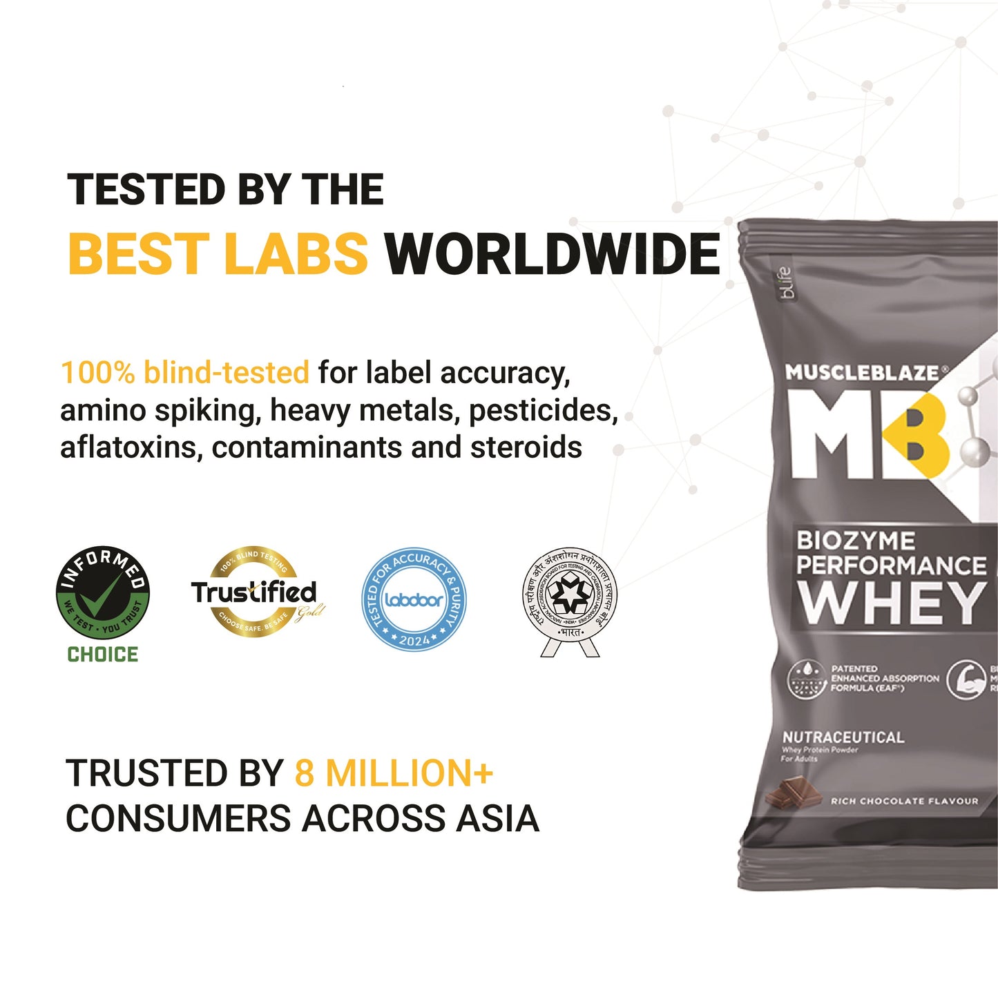 MuscleBlaze Biozyme Performance Whey Protein Sachets, Chocolate (5x36g)