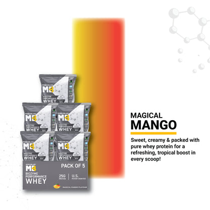 MuscleBlaze Biozyme Performance Whey Protein Sachets, Mango (5x36g)