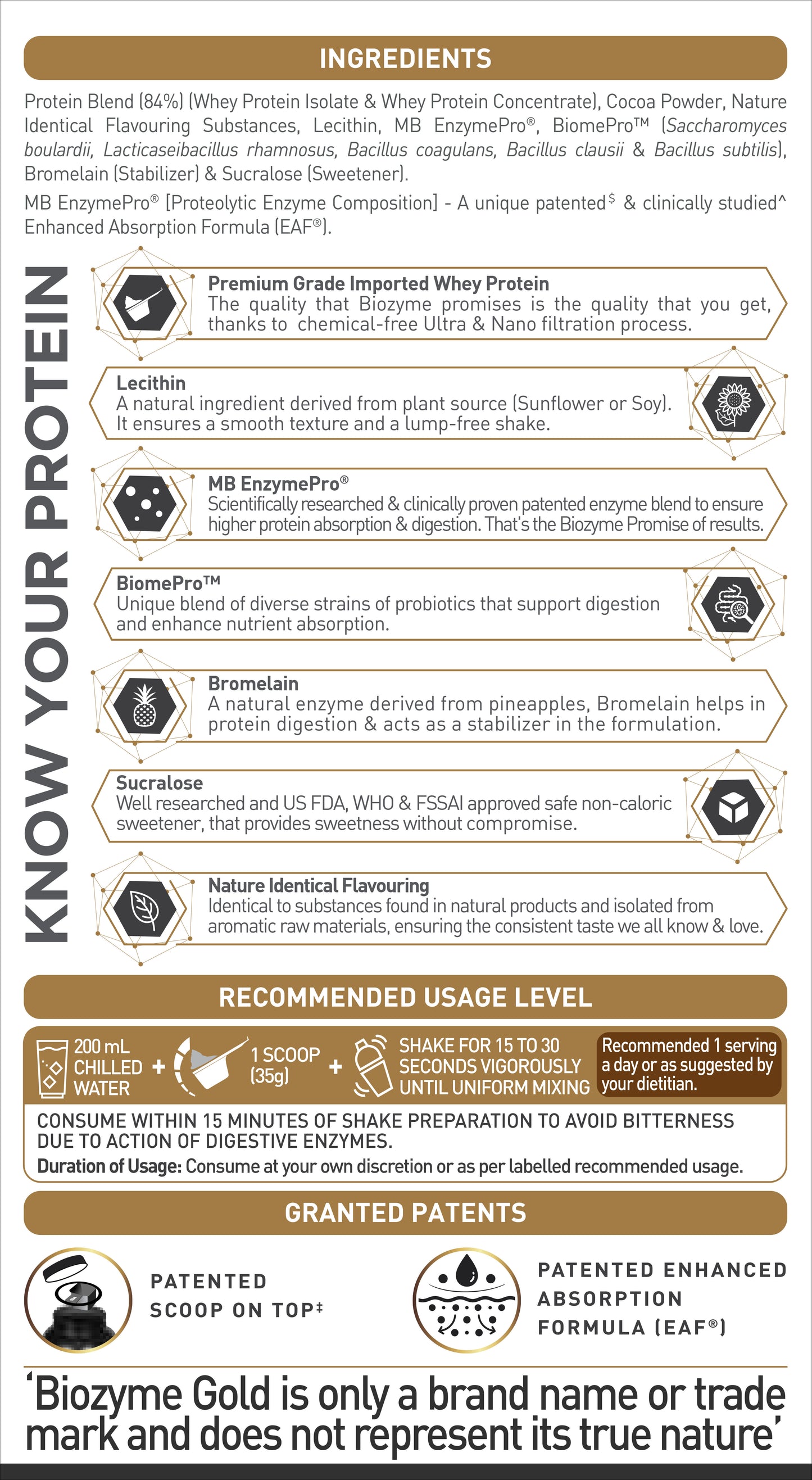 MuscleBlaze Biozyme Gold 100% Whey Protein (Double Rich Chocolate, 1kg / 2.2 lb)