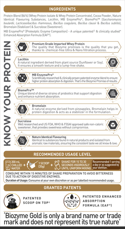 MuscleBlaze Biozyme Gold 100% Whey Protein (Double Rich Chocolate, 1kg / 2.2 lb)