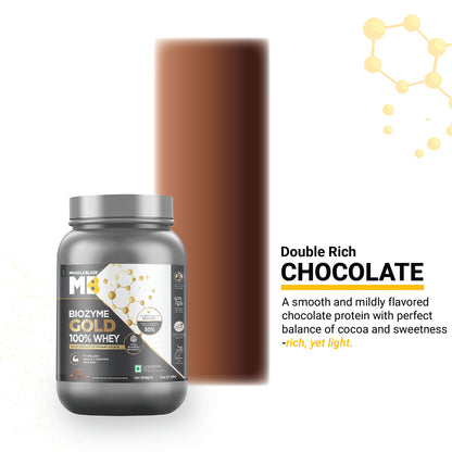 MuscleBlaze Biozyme Gold 100% Whey Protein (Double Rich Chocolate, 1kg / 2.2 lb)