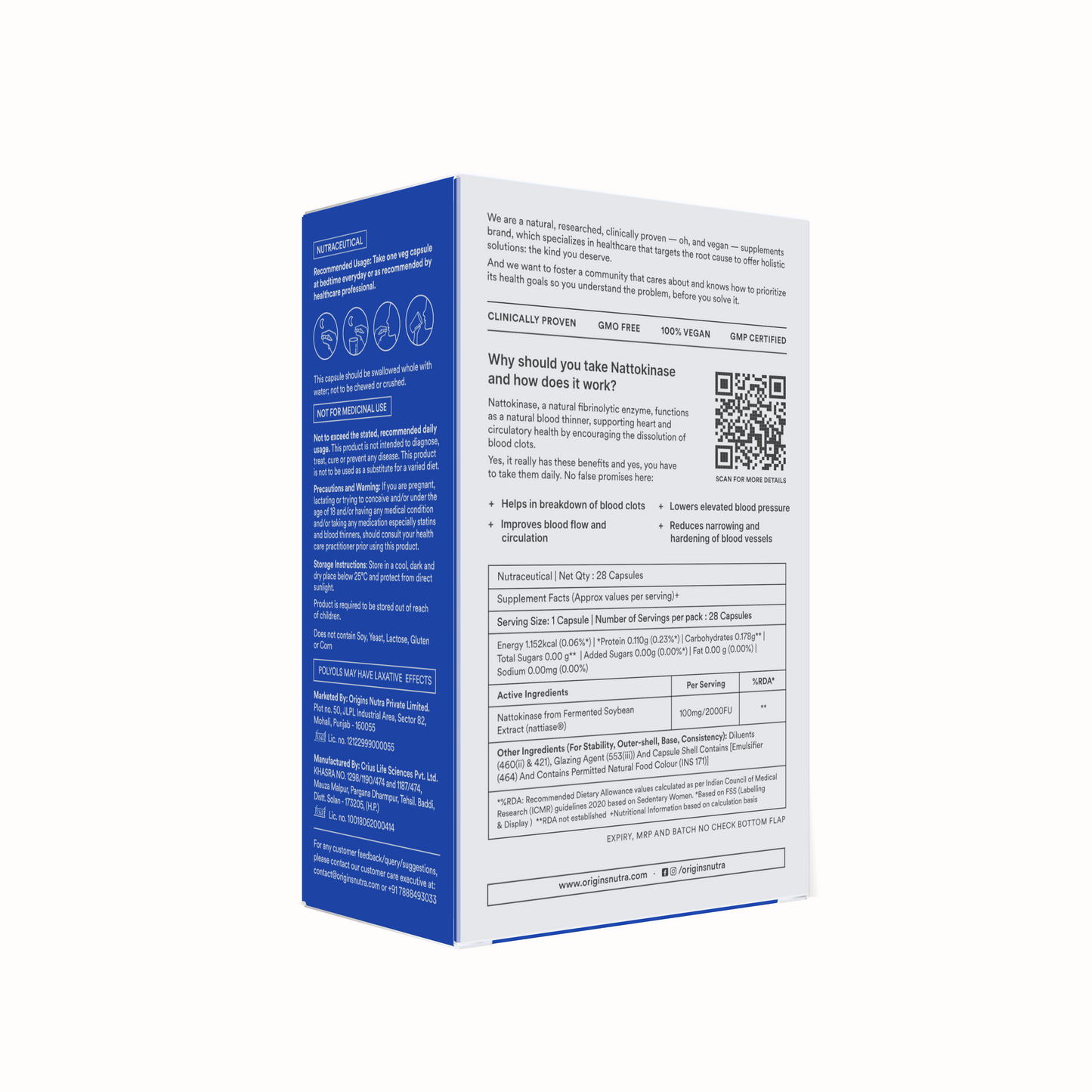 Origins Nutra Nattokinase | Promote Heart Health, Natural Blood Thinner, Control High Blood Pressure | Nattokinase |GMP Certified | For Men & Women | 28 Capsules.