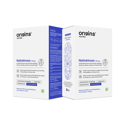Origins Nutra Nattokinase | Promote Heart Health, Natural Blood Thinner, Control High Blood Pressure | Nattokinase |GMP Certified | For Men & Women | 28 Capsules.