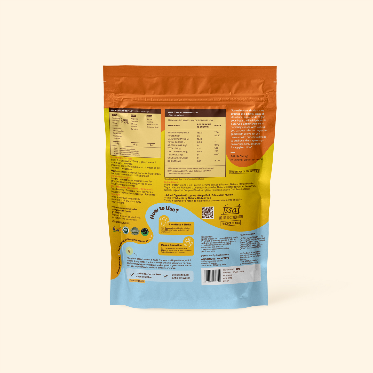 Origin Nutrition Daily Plant Protein  Mango Mania