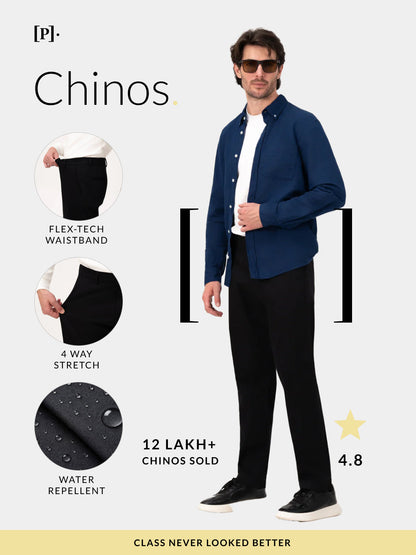 Noctara Black Relaxed Fit Stretch Chinos for Men