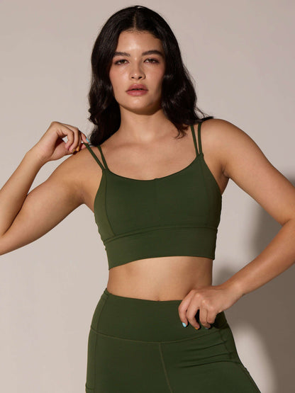 Olive Twin Strap Sports Bra