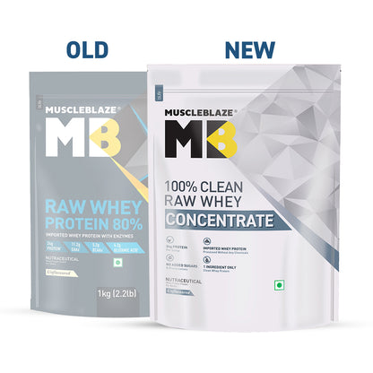 MuscleBlaze 100% Clean Raw Whey Protein Concentrate (Unflavoured, 1kg) | Easy to Digest | MuscleBlaze at Broadway