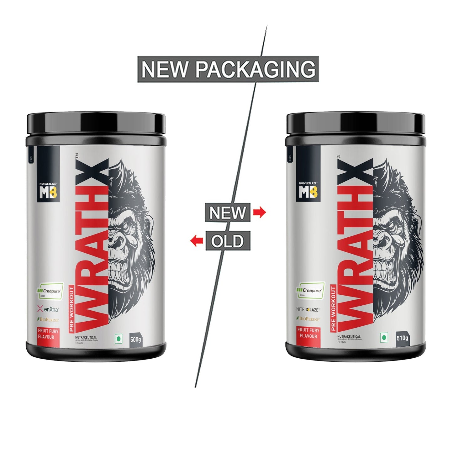 MuscleBlaze Pre Workout WrathX with Creapure®️, Fruit Fury, 510g | MuscleBlaze at Broadway