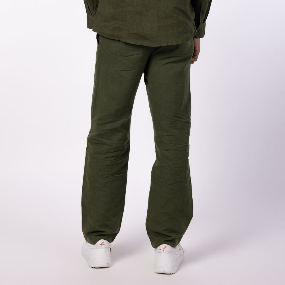 Men's Linen Blend Drawstring Pants - Olive