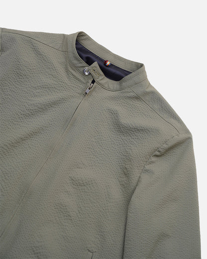 Bare Brown Seersucker Bomber Jacket with 2 way Zipper - Olive
