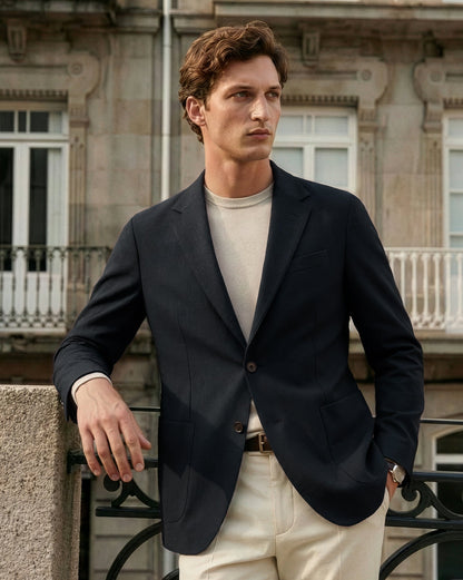 The Effortless 4 Way Stretch Blazer Striped Navy