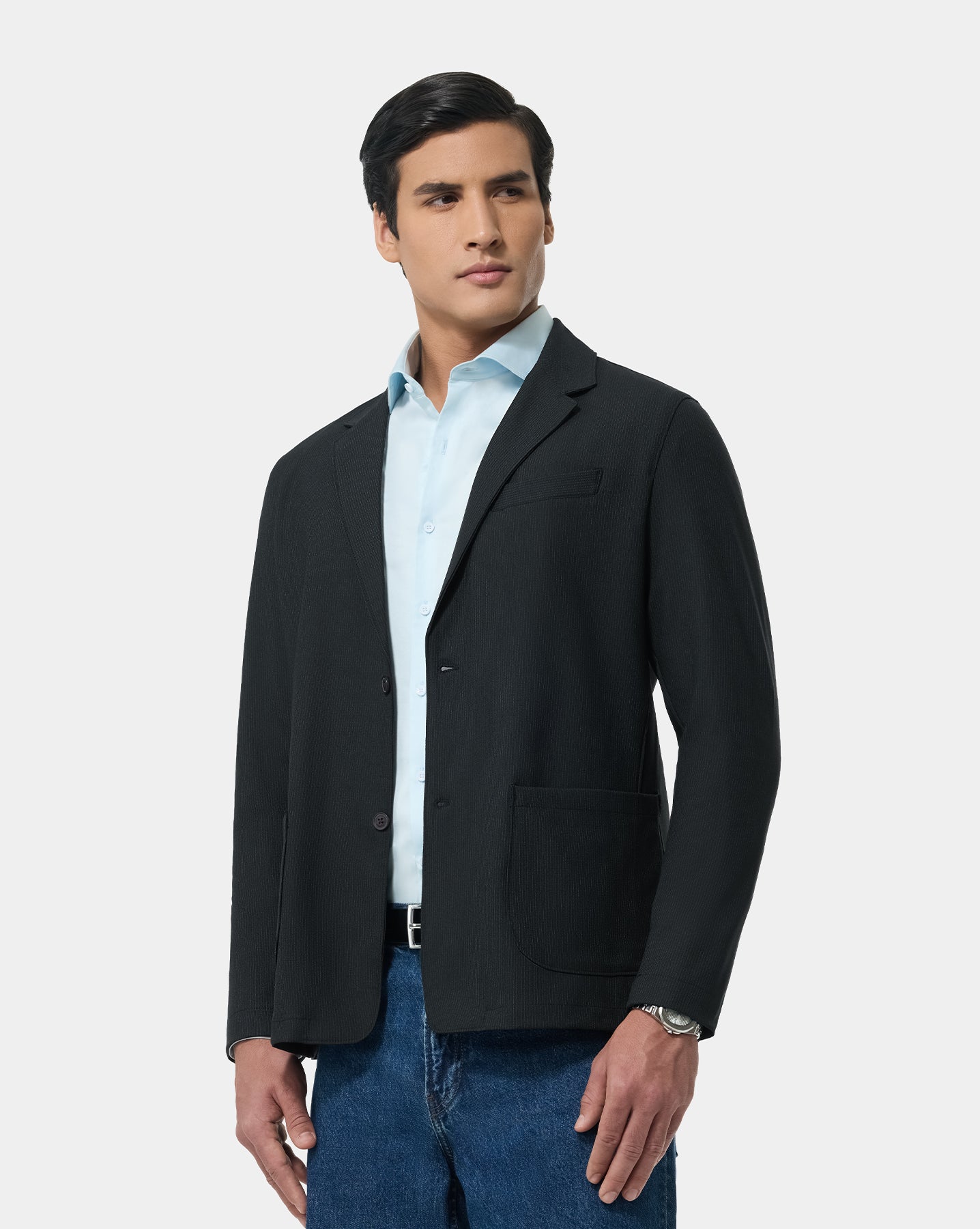 The Effortless 4 Way Stretch Blazer Striped Navy
