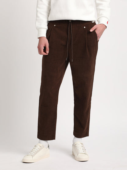 Men Brown Solid Relaxed Fit Corduroy Trouser PCN-OSHU-BR
