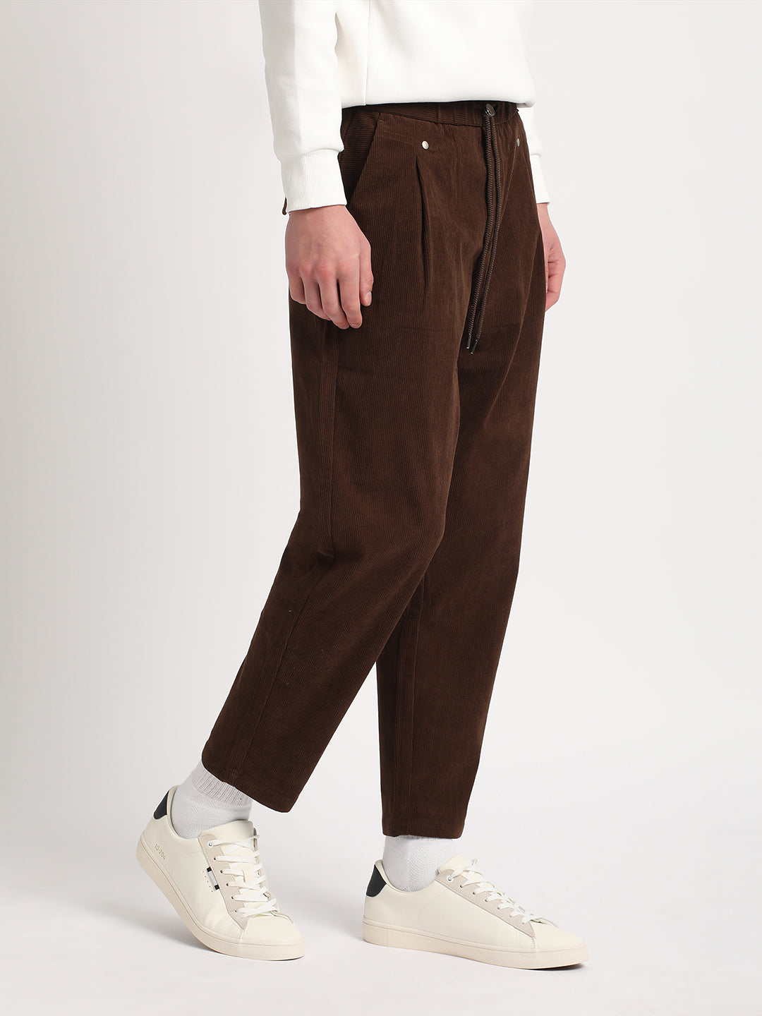 Men Brown Solid Relaxed Fit Corduroy Trouser PCN-OSHU-BR