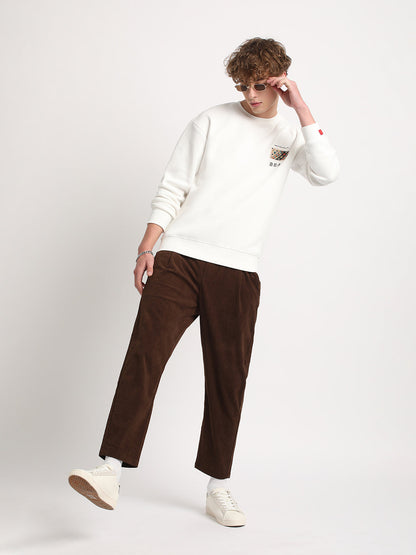Men Brown Solid Relaxed Fit Corduroy Trouser PCN-OSHU-BR