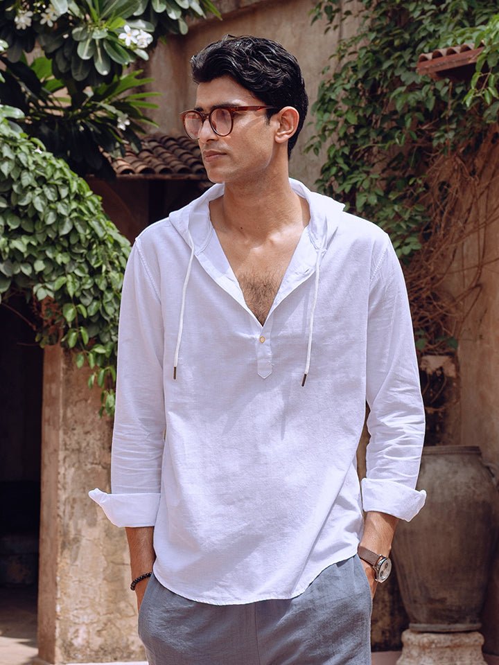 White Solid Hooded Kurta