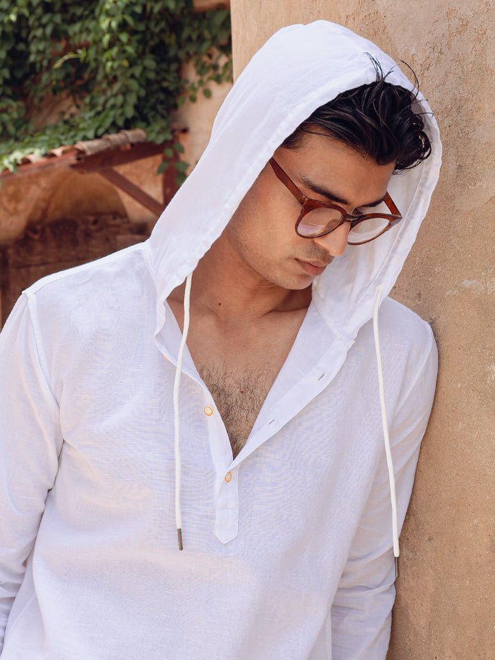 White Solid Hooded Kurta