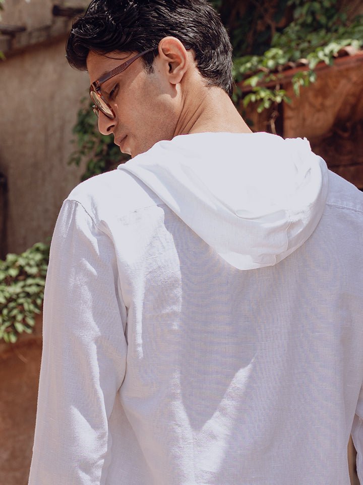 White Solid Hooded Kurta