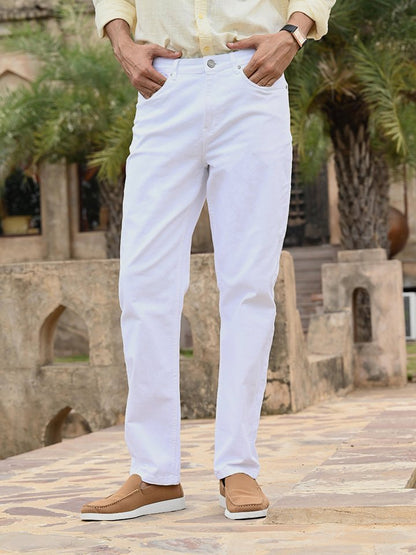 White Solid Regular Fit Jeans