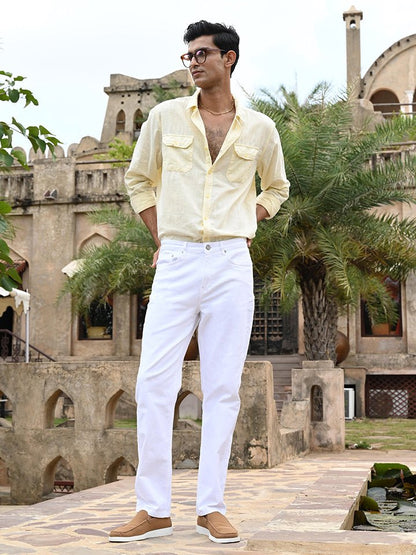 White Solid Regular Fit Jeans