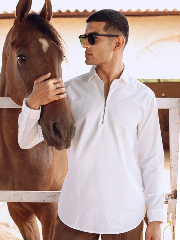 Zip Log 100% Cotton Shirt - Pop Over Zipper