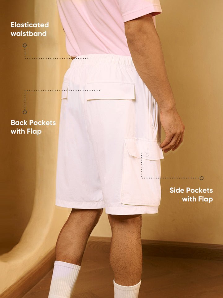 White Solid Cargo Shorts