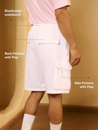 White Solid Cargo Shorts
