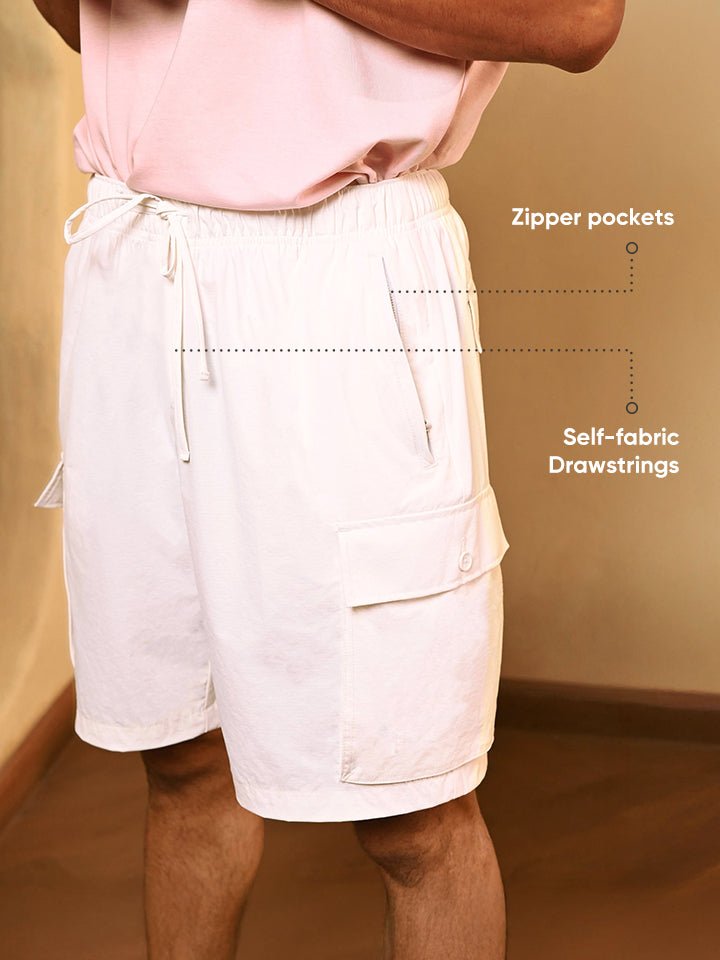 White Solid Cargo Shorts