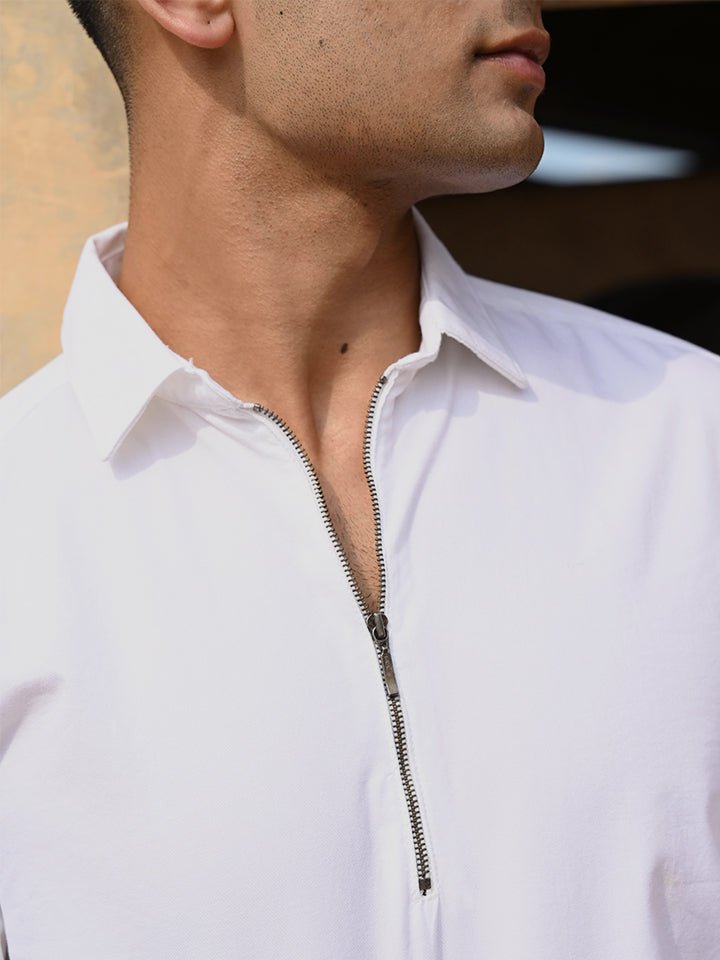 Zip Log 100% Cotton Shirt - Pop Over Zipper | Kingdom Of White at Broadway