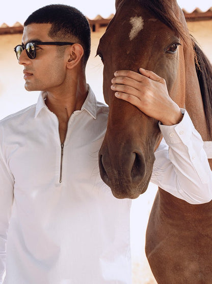 Zip Log 100% Cotton Shirt - Pop Over Zipper | Kingdom Of White at Broadway