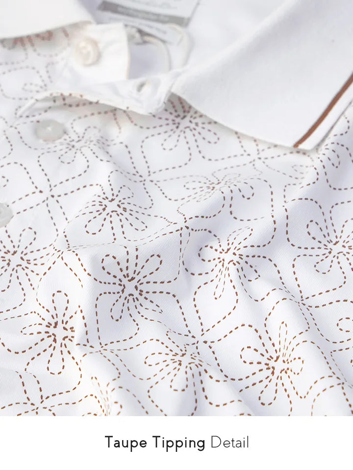 Bloomline White Printed Polo T-Shirt print detailing