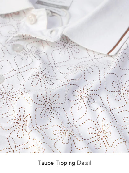 Bloomline White Printed Polo T-Shirt print detailing