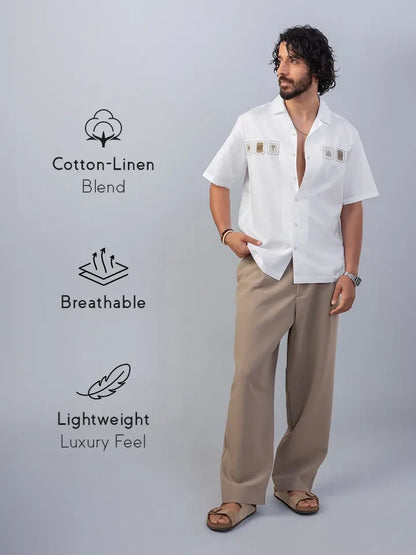 Shoreline White Embroidered Linen Shirt fabric qualities