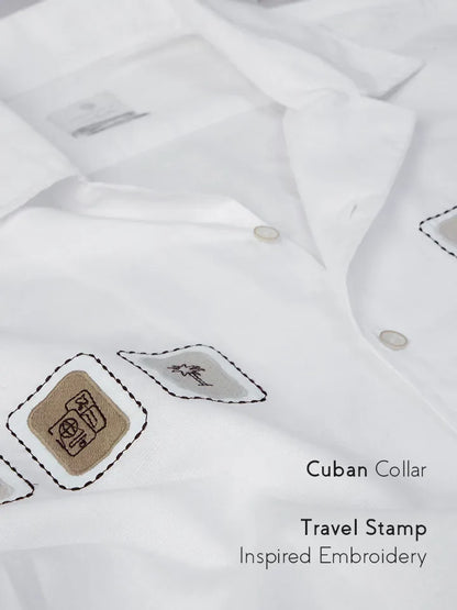 Shoreline White Embroidered Linen Shirt Embroidery & Collar zoom