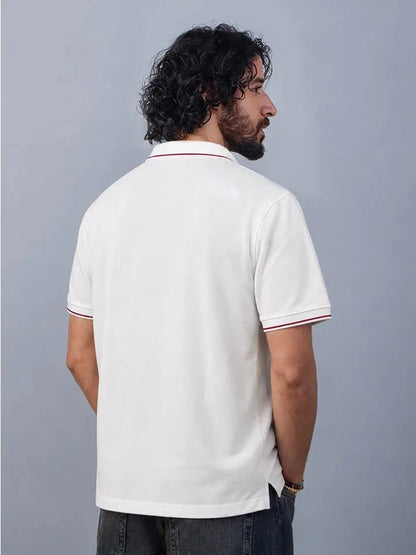 Bolt White Cotton Polo T-Shirt back view