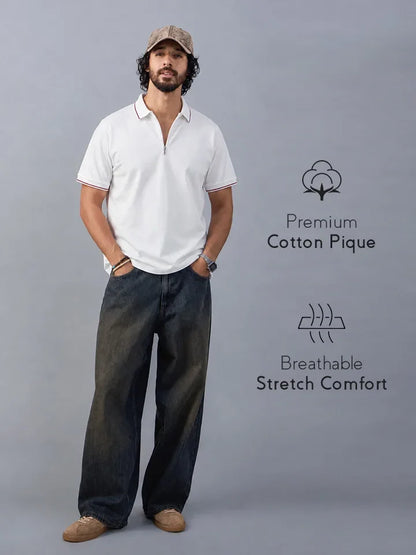 Bolt White Cotton Polo T-Shirt full view