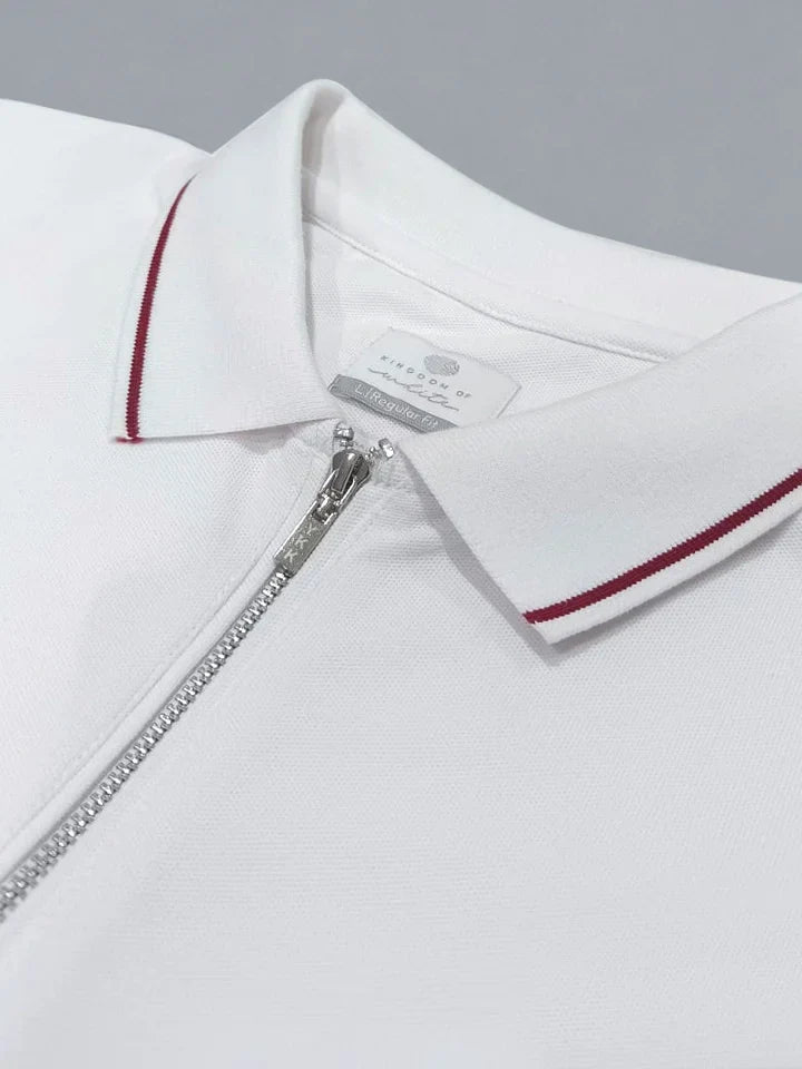 Bolt White Cotton Polo T-Shirt zip 