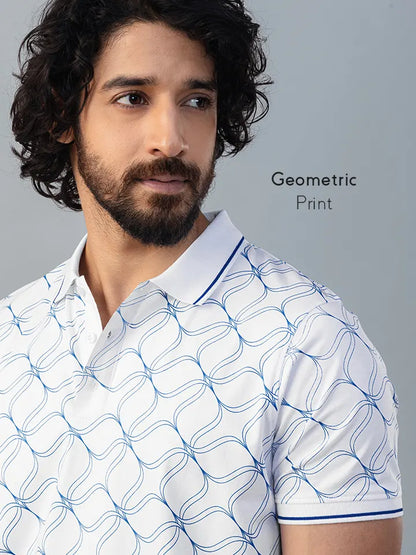 Interlace White Printed Polo T-Shirt print zoom
