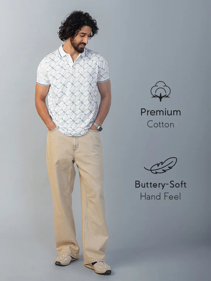 Interlace White Printed Polo T-Shirt full view