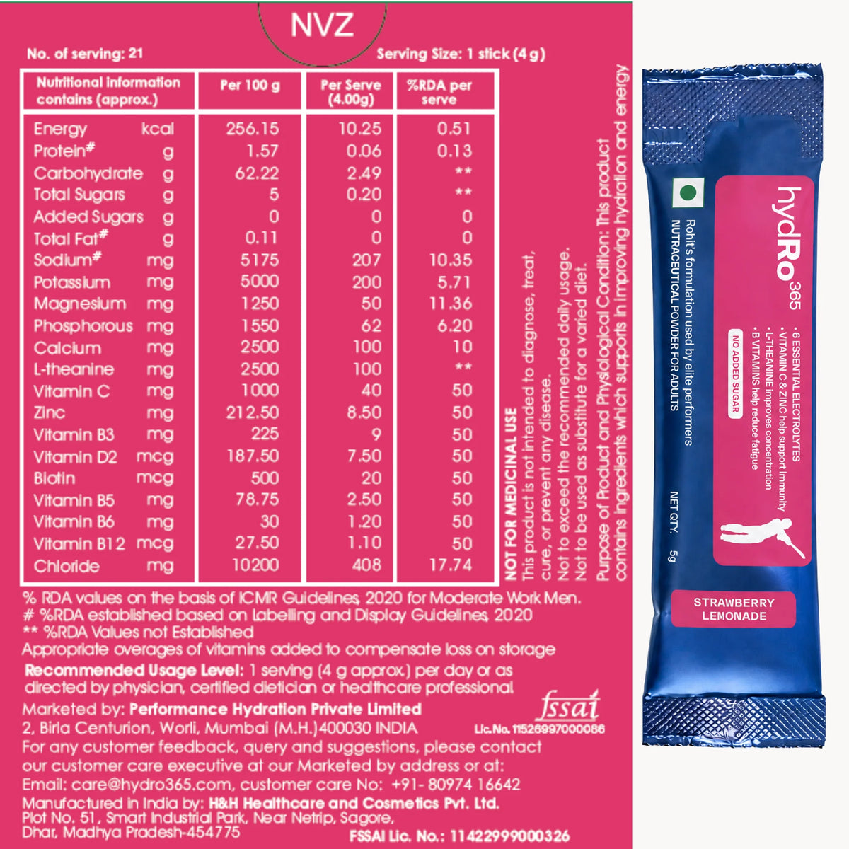 Hydration Electrolyte Drink Mix (Strawberry Lemonade - 21 Sachets)